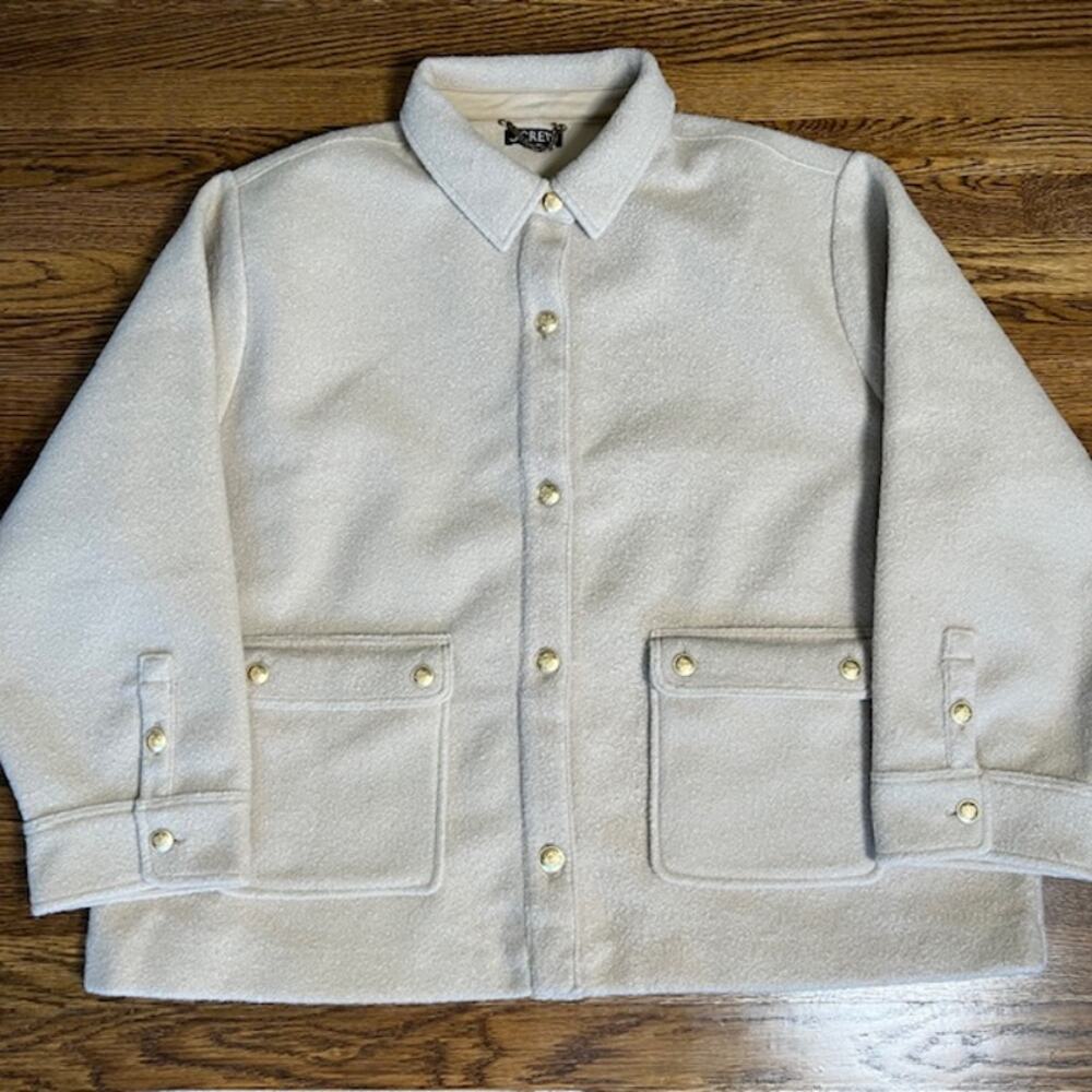 J. Crew Boucle Shirt Jacket Women's XL Beige Gold Buttons Pockets Shacket EUC